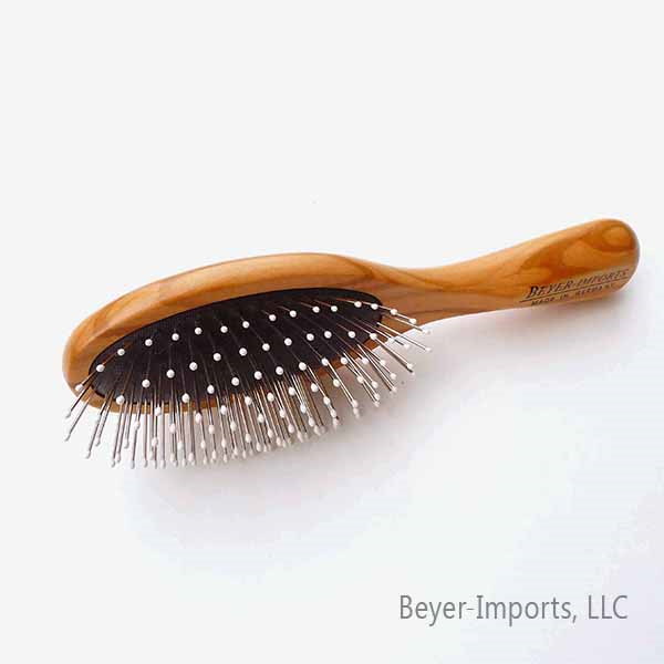 Mini Paddle Hairbrush w/ anti-static Metal Bristles, Knobs - exquisite Olive wood #064-M